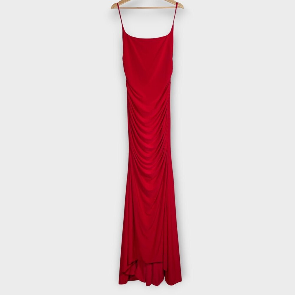 Club L London Adele Backless Ruched Fishtail Cami Maxi Dress Red Scarlet NWT - Picture 6 of 14